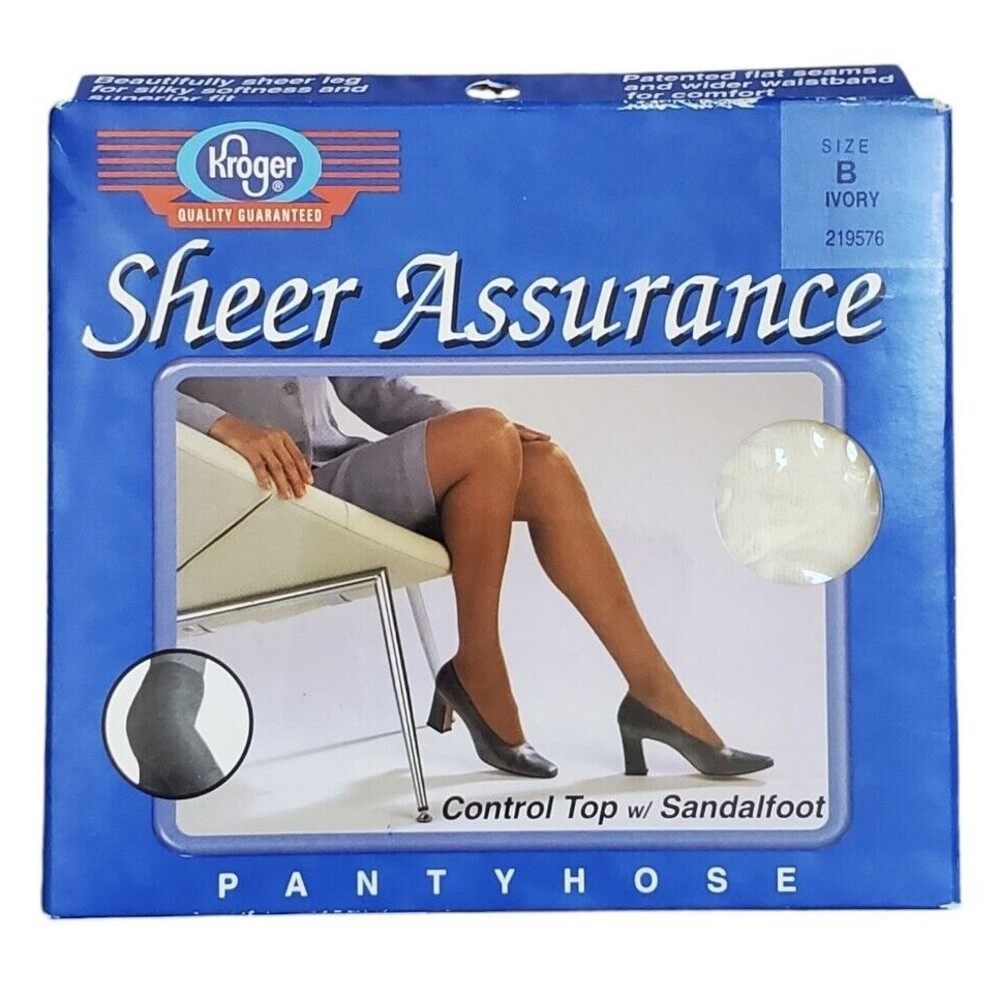 Vintage Sheer Assurance Pantyhose Size B White Kroger Control Top w Sandalfoot